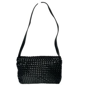 NINE WEST Black Woven Faux Leather Strap Small Shoulder Purse Bag